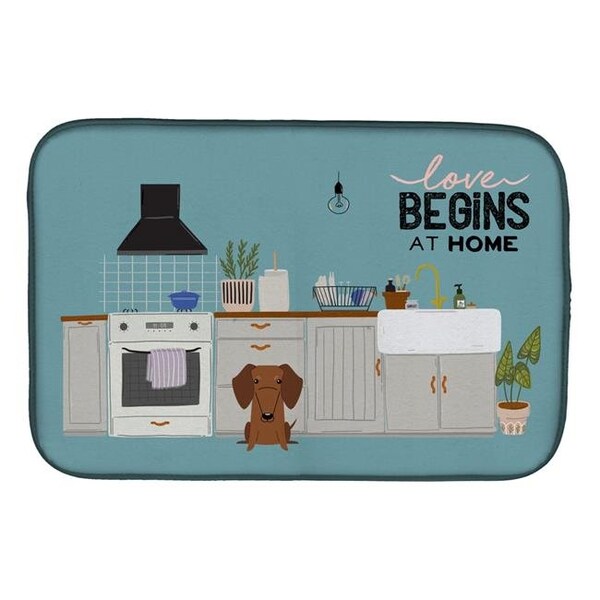 Carolines Treasures CK7834DDM 14 x 21 in. Red Brown Dachshund Kitchen Scene Dish Drying Mat CK7834DDM - main
